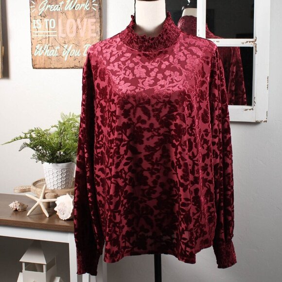 Maurices Whimsigoth Velvet-Like Burnout Floral Mock Neck Top - Size 3X - Picture 1 of 7